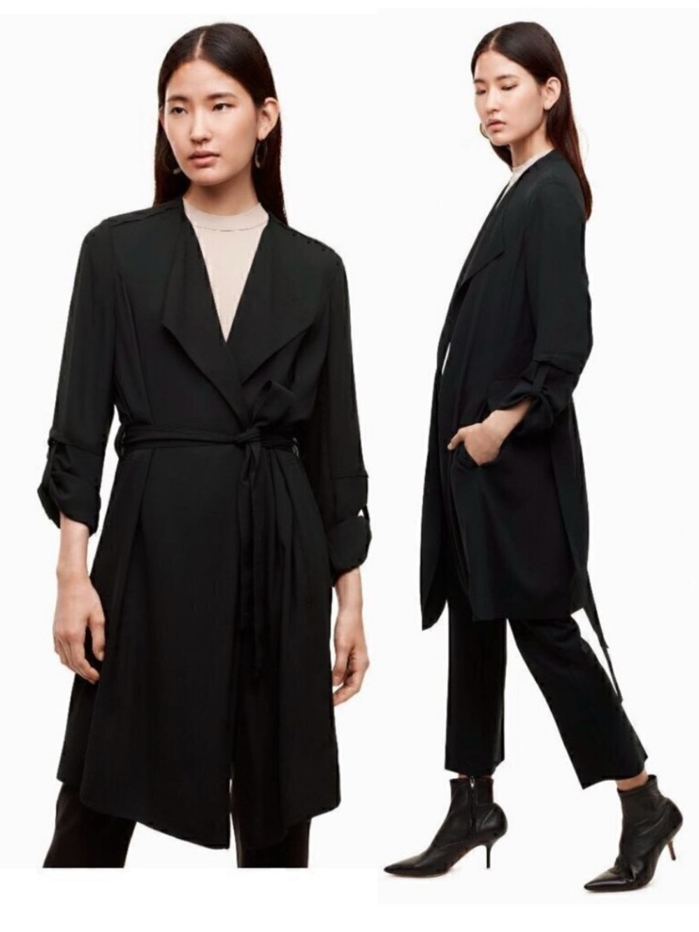 Aritzia babaton black long Quincy trench belted coat light weight jacket